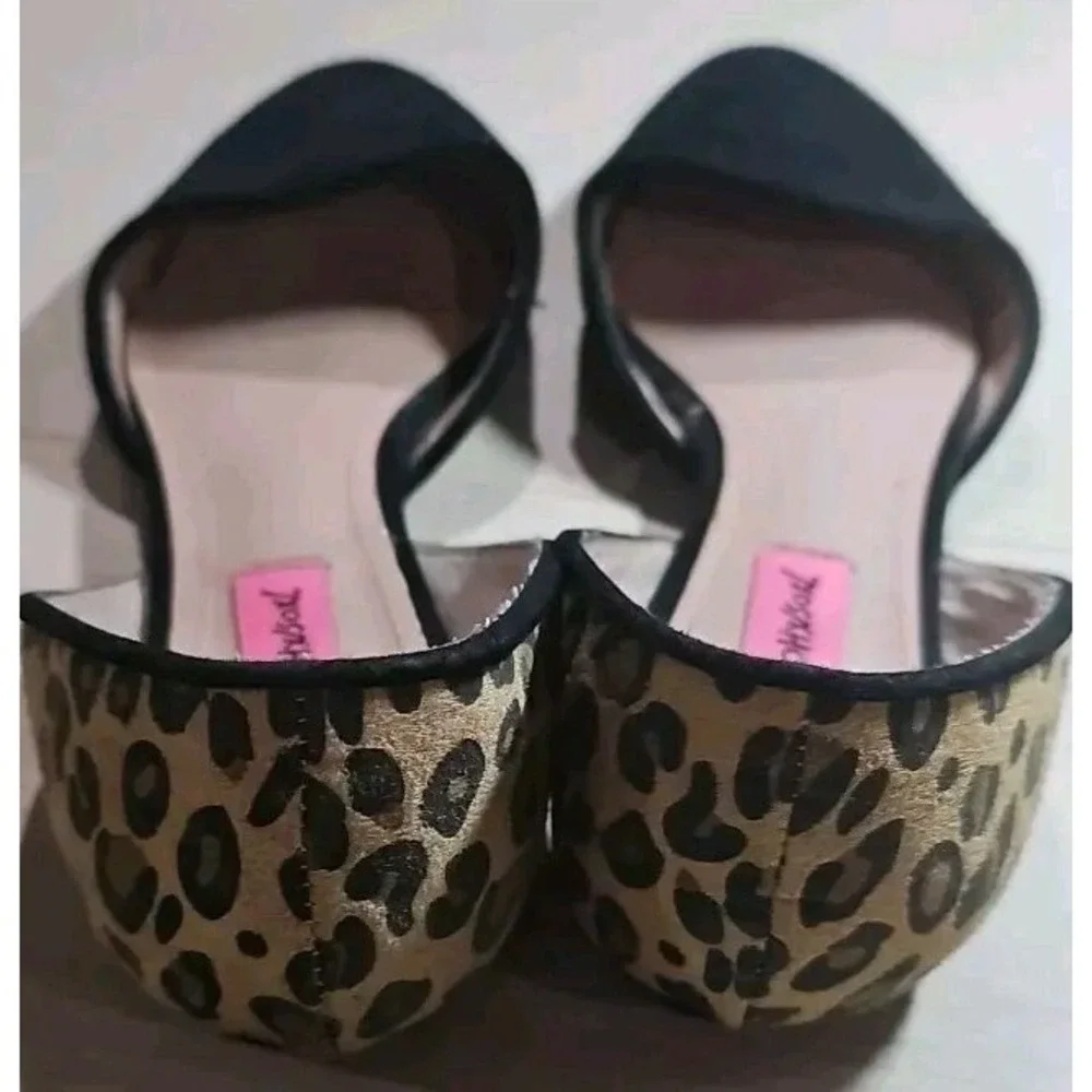 Betsey‎ Johnson Cocoh D'Orsay Flats 7.5 Black Suede Balletcore Cheetah Print 18G
